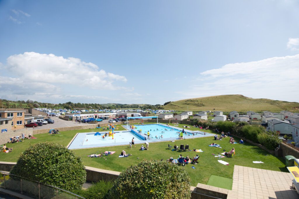 Heated outdoor and indoor pools at Dorset Campsite